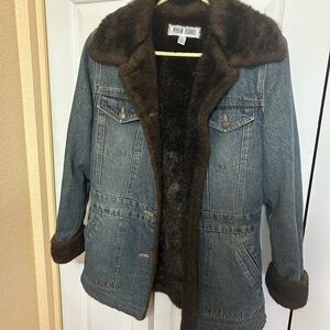 Marvin Richards Faux Fur Coat with Denim Accent
